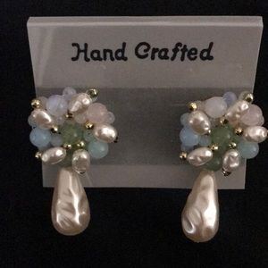 Multi Stone Cluster Stud Earrings with Drop